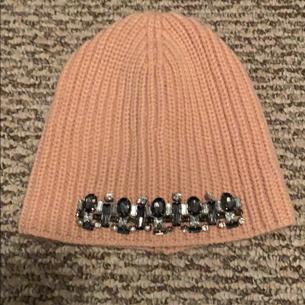 NWT Pink cable knit hat with jewels